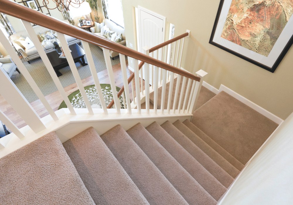 clean beautiful home stairway carpet